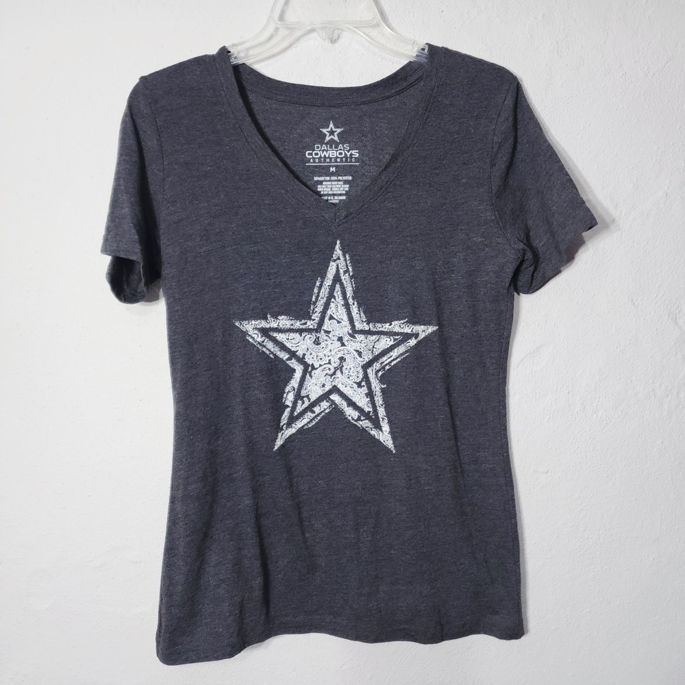 Dallas‎ Cowboys Authentic Med Cotton Blend Charcoal Gray Modern Paisley Star Tee